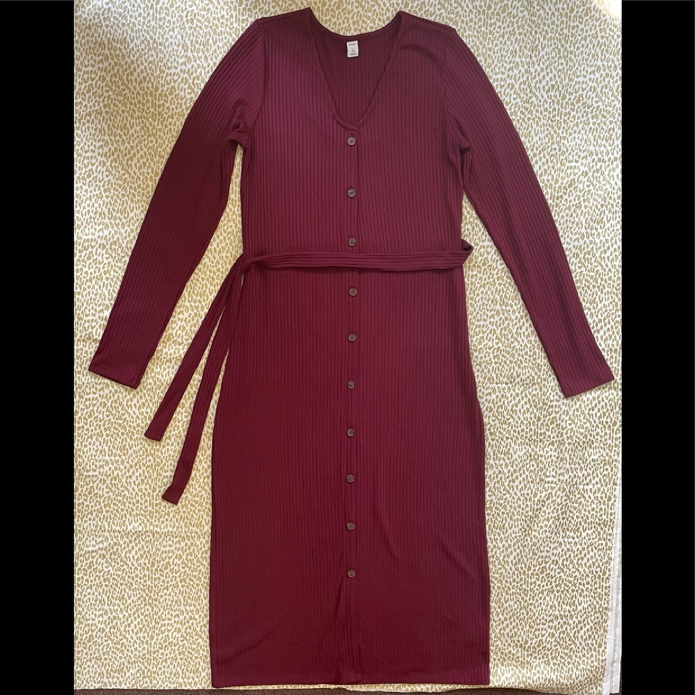 Rib–Knit Midi Sweater Dress